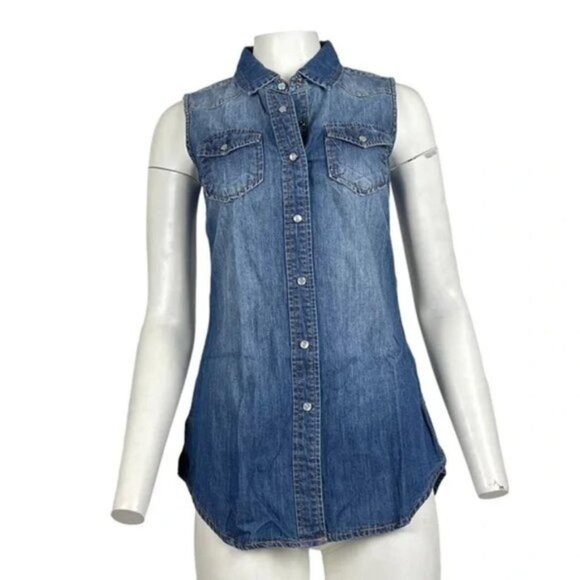 Tops - Sleeveless Denim Tunic Dark Wash